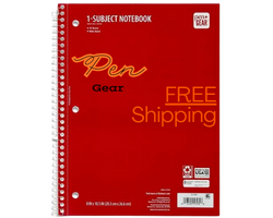 Wide Ruled 1-Subject Notebook, 8 x 10.5, Red, 70 Sheets